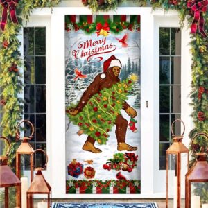 Bigfoot Wearing Santa Hat Christmas Door Cover,…