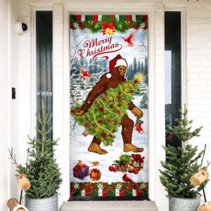 Bigfoot Wearing Santa Hat Christmas Door Cover Front Door Christmas Cover Housewarming Gifts Christmas Gift 2 pfrpm6.jpg
