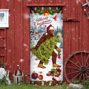 Bigfoot Wearing Santa Hat Christmas Door Cover Front Door Christmas Cover Housewarming Gifts Christmas Gift 3 de6dyz.jpg