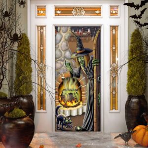 Black Cat Witch Brew Halloween Door Cover…