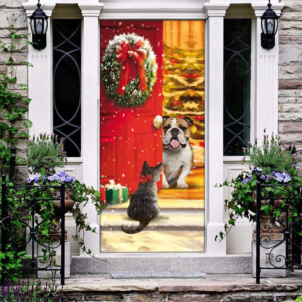 Bulldog Cat Christmas Gift Door Cover Festive Pet Décor for Holiday Celebrations, Christmas Gift Bulldog Cat Christmas Gift Door Cover Festive Pet Décor for Holiday Celebrations, Christmas Gift