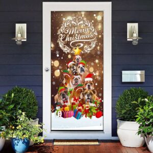 Bulldog Christmas Tree Door Cover, Merry Christmas,…