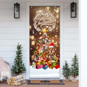 Bulldog Christmas Tree Door Cover, Merry Christmas,…