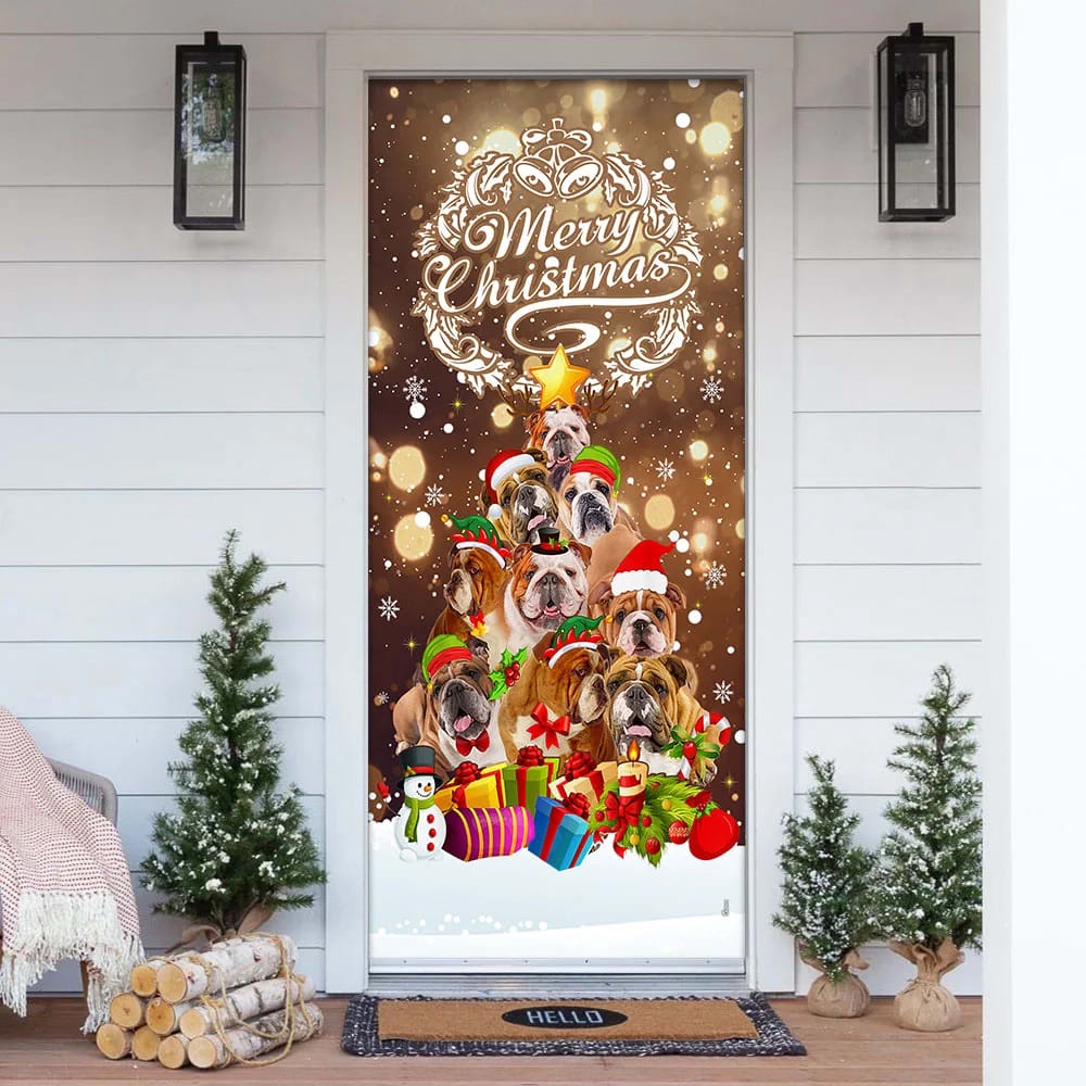 Bulldog Christmas Tree Door Cover, Merry Christmas, Front Door Christmas Cover, Gifts For Dog Lovers, Christmas Gift