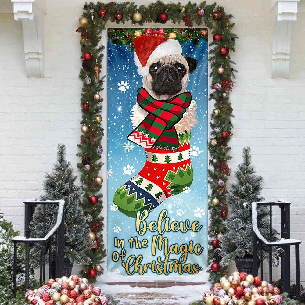 Bulldog In Sock Door Cover, Believe In The Magic Of Christmas Door Cover, Gift For Decor, Christmas Gift Bulldog In Sock Door Cover, Believe In The Magic Of Christmas Door Cover, Gift For Decor, Christmas Gift