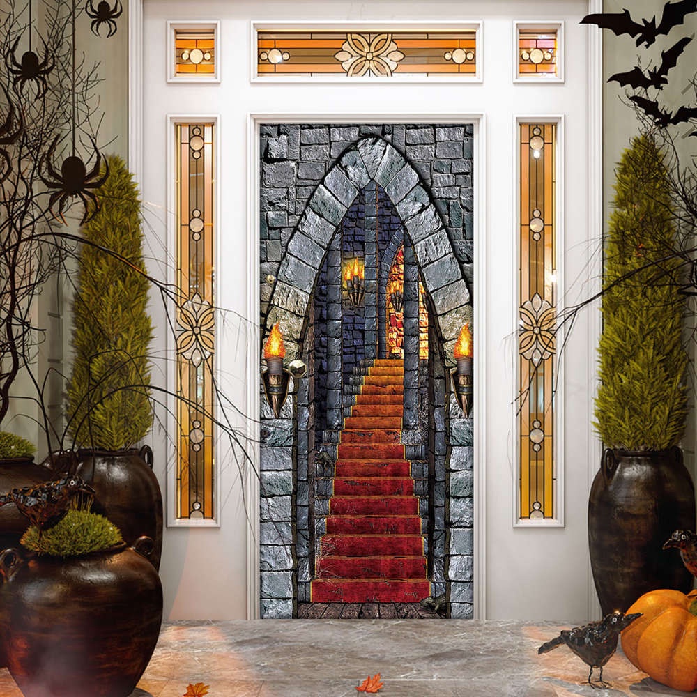 Castle Entrance Halloween Door Cover Decorations for Front Door, Christmas Gift Castle Entrance Halloween Door Cover Decorations for Front Door, Christmas Gift