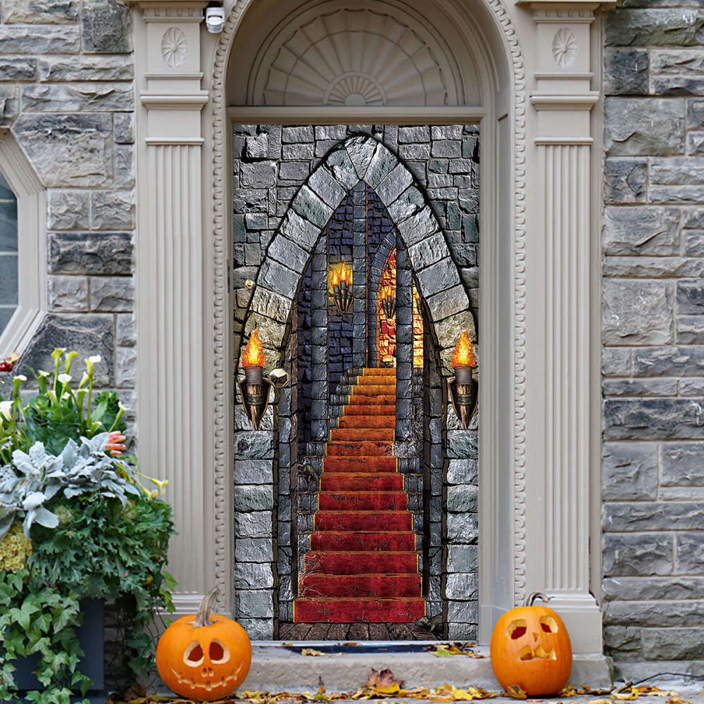 Castle Entrance Halloween Door Cover Decorations for Front Door, Christmas Gift Castle Entrance Halloween Door Cover Decorations for Front Door, Christmas Gift