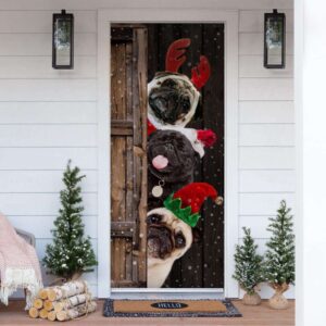 Cheerful Pugs Christmas Door Cover, Best Gift…