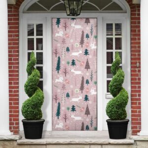 Christmas Decor Background Pink Color Door Cover,…
