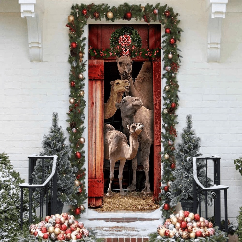 Christmas Door Cover Happy Family Camel, Gift For Christmas Door Cover, Christmas Gift
