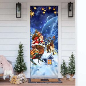 Christmas Door Cover Santa Claus climbing down…