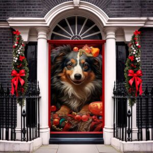 Christmas Front Door Mural Cute Pets, Entry…