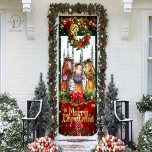 Christmas Horse Door Cover, Funny Christmas Horses…