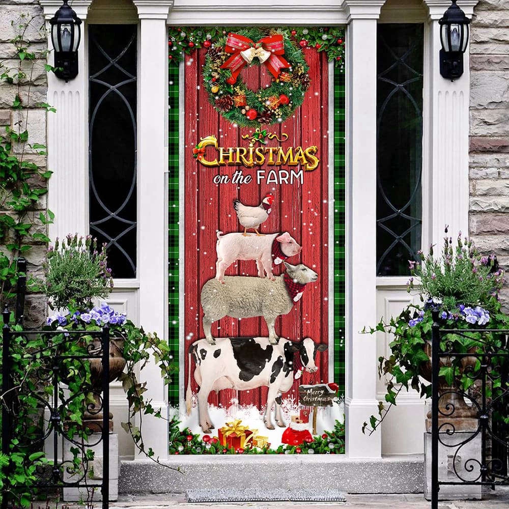 Christmas On The Farm Cattle Door Cover, Door Christmas Cover, Gift For Christmas, Christmas Gift