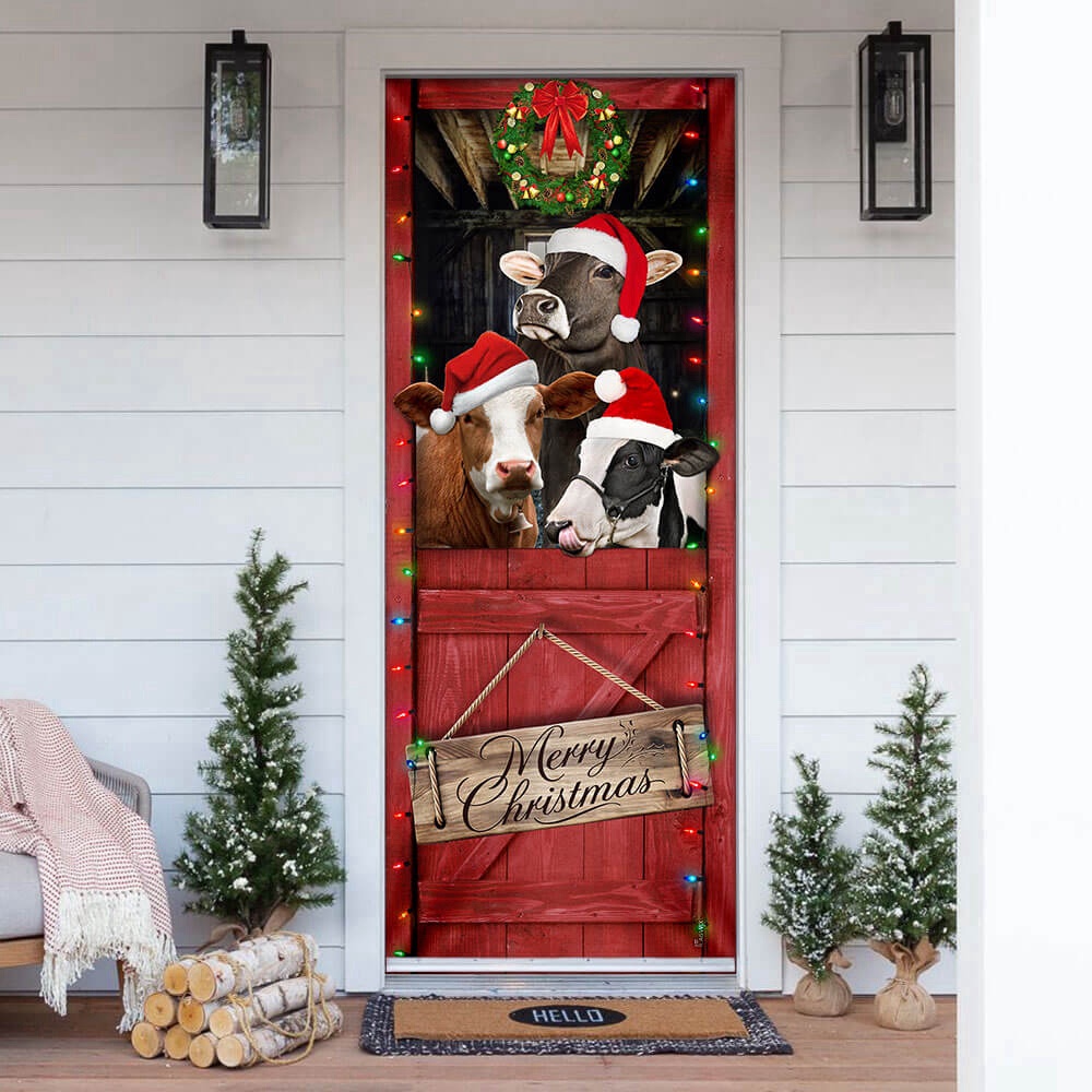 Cow. Cattle. Merry Christmas Door Cover, Xmas Gifts For Pet Lovers, Christmas Gift