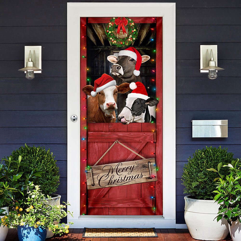 Cow. Cattle. Merry Christmas Door Cover, Xmas Gifts For Pet Lovers, Christmas Gift