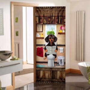 Dachshund Puppy Sitting On A Toilet Door…