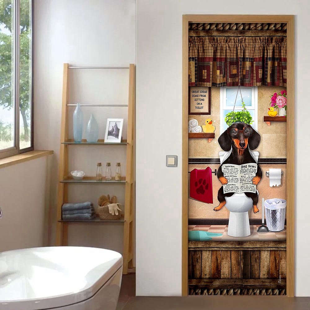 Dachshund Puppy Sitting On A Toilet Door Cover, Xmas Gifts For Pet Lovers, Christmas Gift Dachshund Puppy Sitting On A Toilet Door Cover, Xmas Gifts For Pet Lovers, Christmas Gift