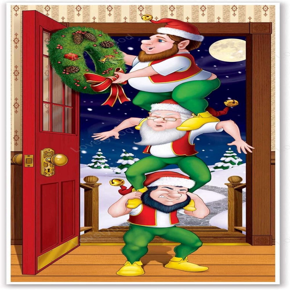 Elves Door Cover Indoor, Outdoor Christmas Party Decoration, Christmas Gift Elves Door Cover Indoor, Outdoor Christmas Party Decoration, Christmas Gift