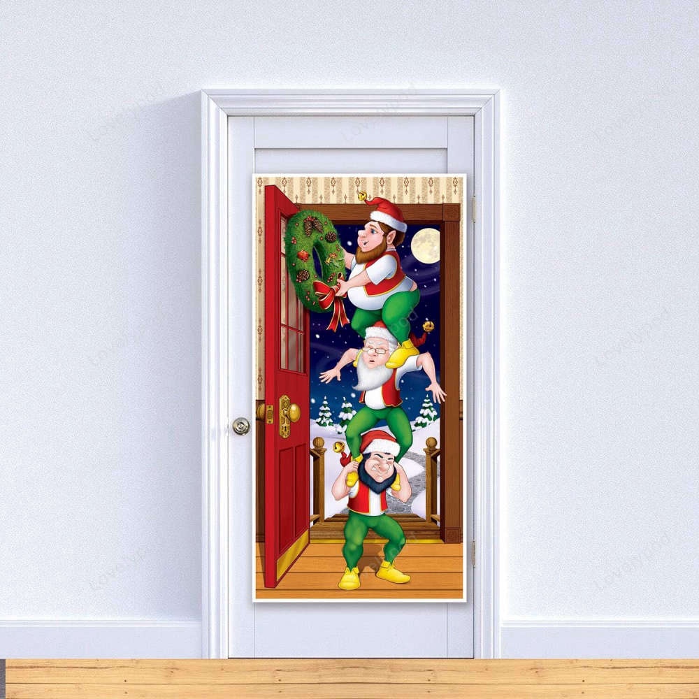 Elves Door Cover Indoor, Outdoor Christmas Party Decoration, Christmas Gift Elves Door Cover Indoor, Outdoor Christmas Party Decoration, Christmas Gift