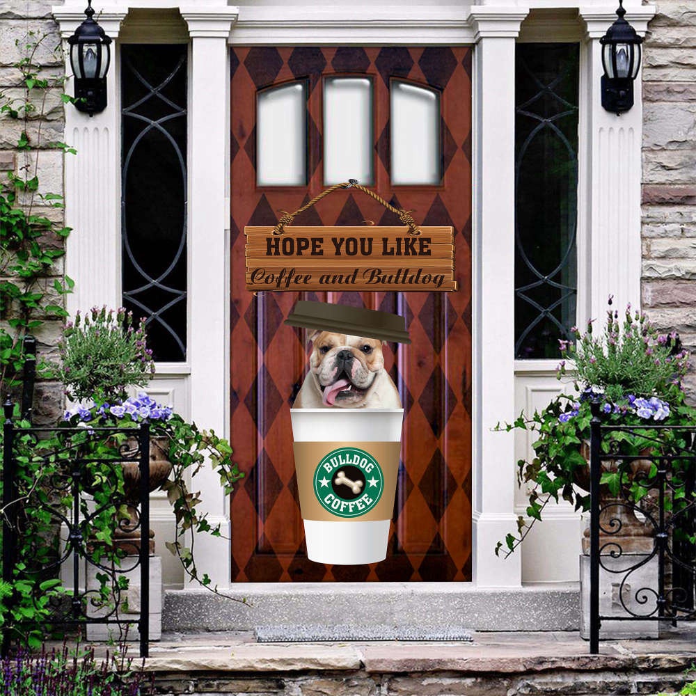 English Bulldog Coffee Lover Door Cover, Adorable and Stylish Bulldog Design, Christmas Gift English Bulldog Coffee Lover Door Cover, Adorable and Stylish Bulldog Design, Christmas Gift