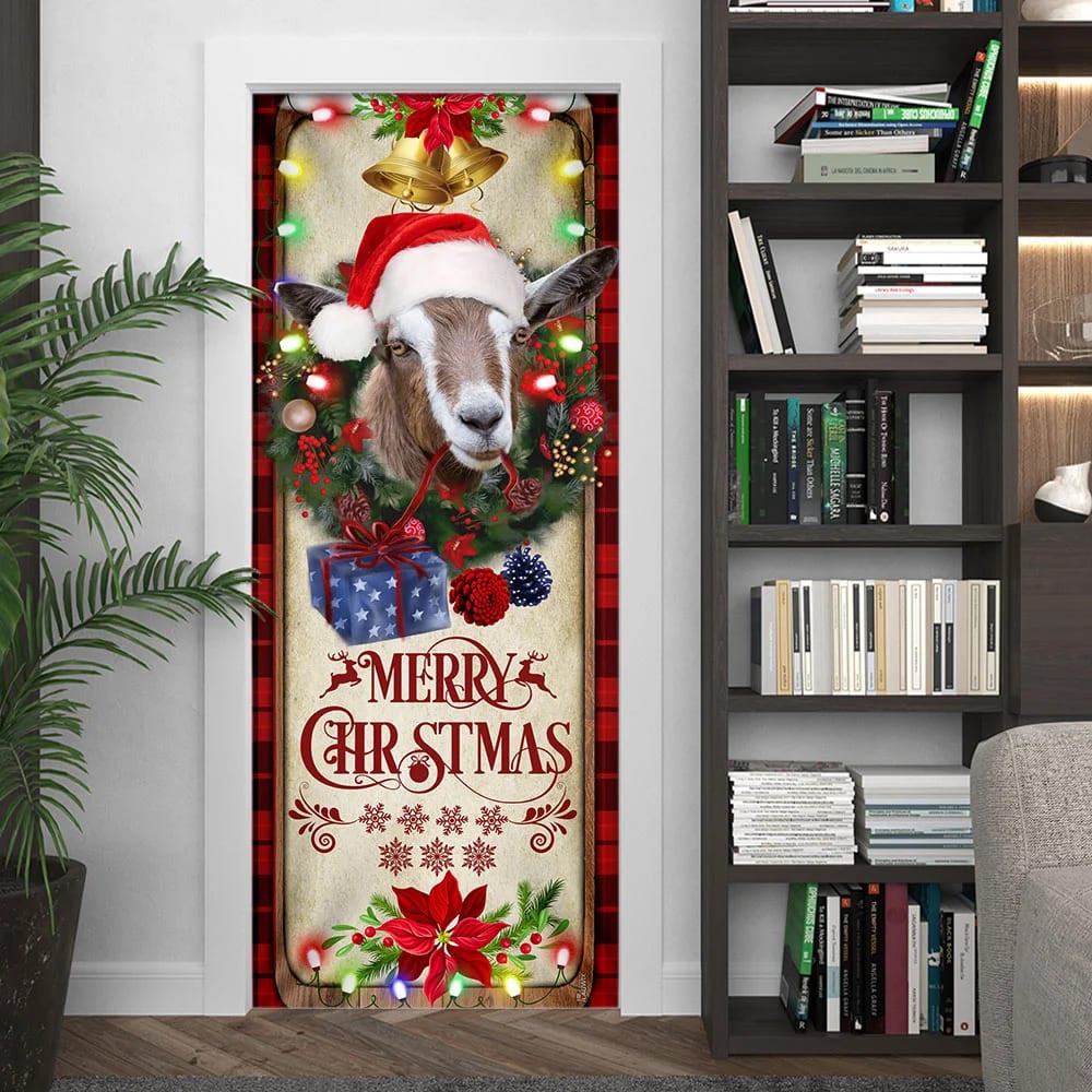 Farm Cattle Goat Merry Christmas Door Cover, Unique Gifts Doorcover, Holiday Decor, Christmas Gift Farm Cattle Goat Merry Christmas Door Cover, Unique Gifts Doorcover, Holiday Decor, Christmas Gift