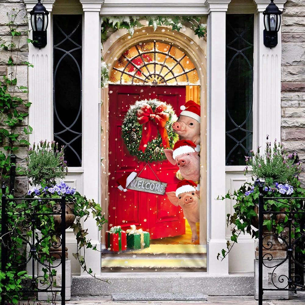 Farmhouse Pig Christmas Door Cover, Gift For Famer, Christmas Outdoor Decoration, Christmas Gift Farmhouse Pig Christmas Door Cover, Gift For Famer, Christmas Outdoor Decoration, Christmas Gift