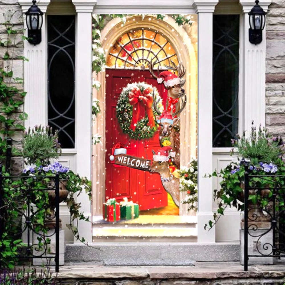Festive Deer Merry Christmas Door Cover Funny Xmas Home Decor, Christmas Gift
