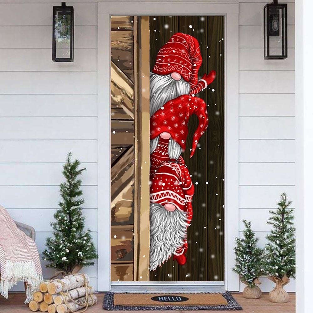 Festive Gnomes Christmas Door Cover, Spruce Up Your Holiday Décor!, Christmas Gift