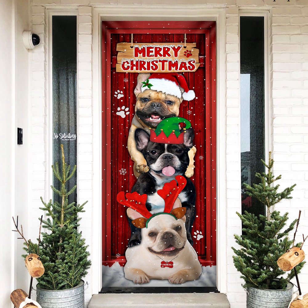 Frenchie Merry Christmas Door Cover- Xmas Gifts For Pet Lovers, Christmas Gift, Christmas Gift