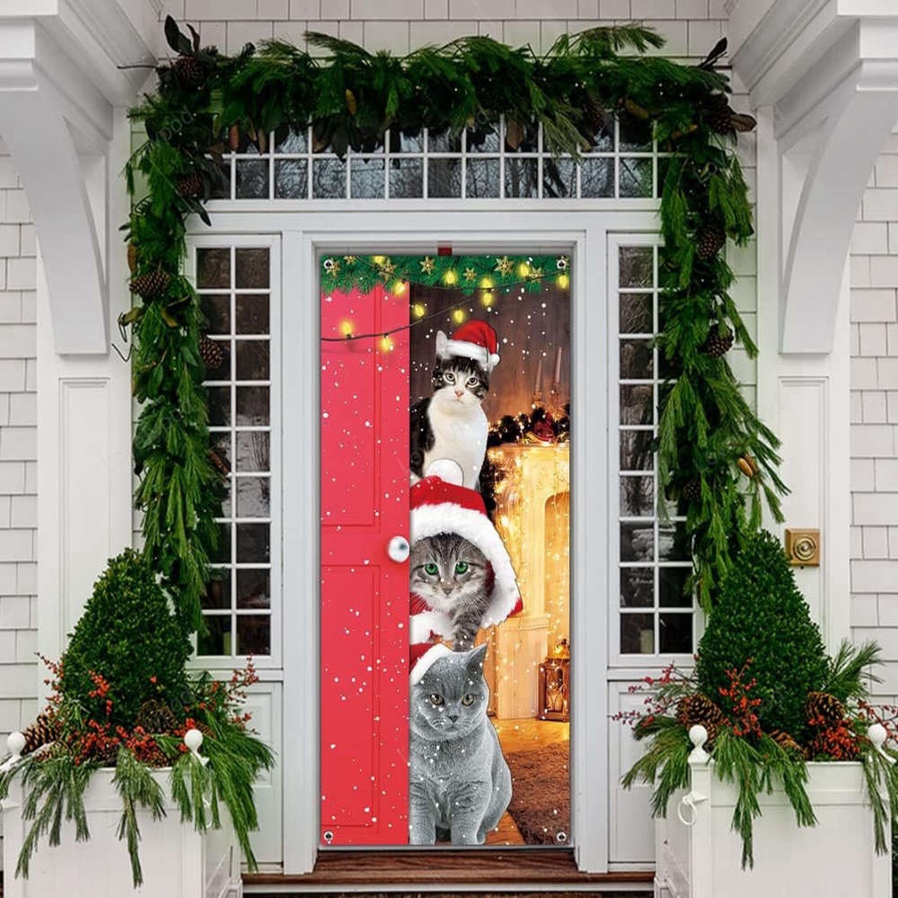 Fun & Festive Funny Cats Door Cover Merry Christmas & Santa Cats Xmas Decoration, Christmas Gift Fun & Festive Funny Cats Door Cover Merry Christmas & Santa Cats Xmas Decoration, Christmas Gift
