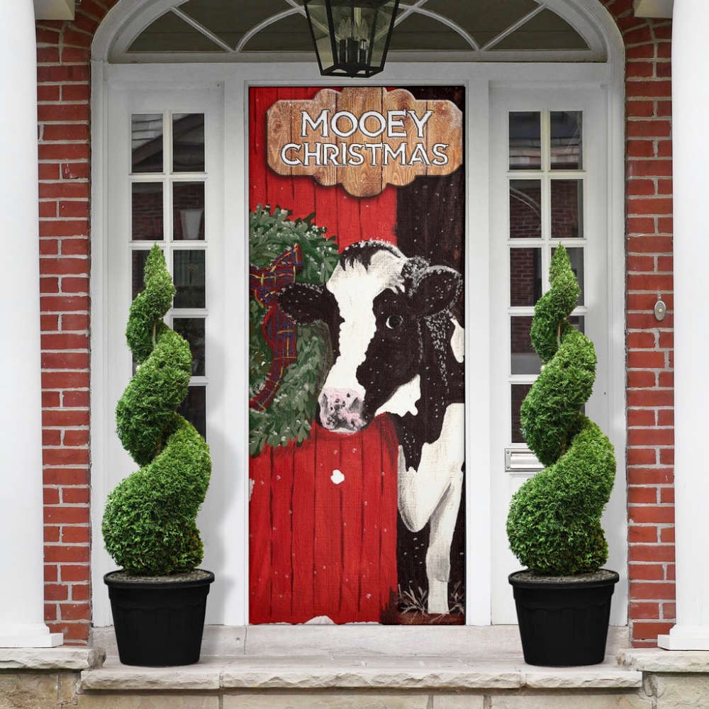 Funny Cow Merry Christmas Door Cover, Festive Cow Home Decor, Christmas Gift