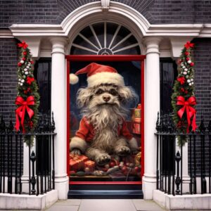 Funny Dog Christmas Art, Entry Door Cover,…