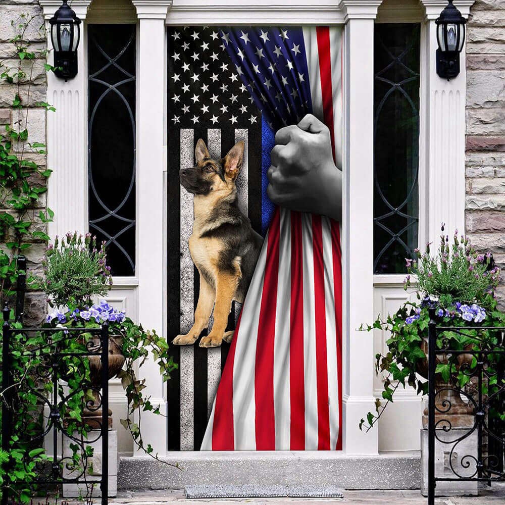 German Shepherd. The Thin Blue Line Door Cover, Xmas Gifts For Pet Lovers, Christmas Gift