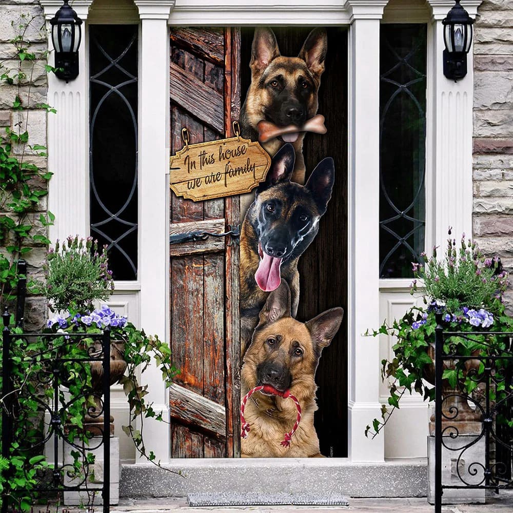 German Shepherd. We Are Family Door Cover, Xmas Outdoor Decoration, Gifts For Dog Lovers, Christmas Gift