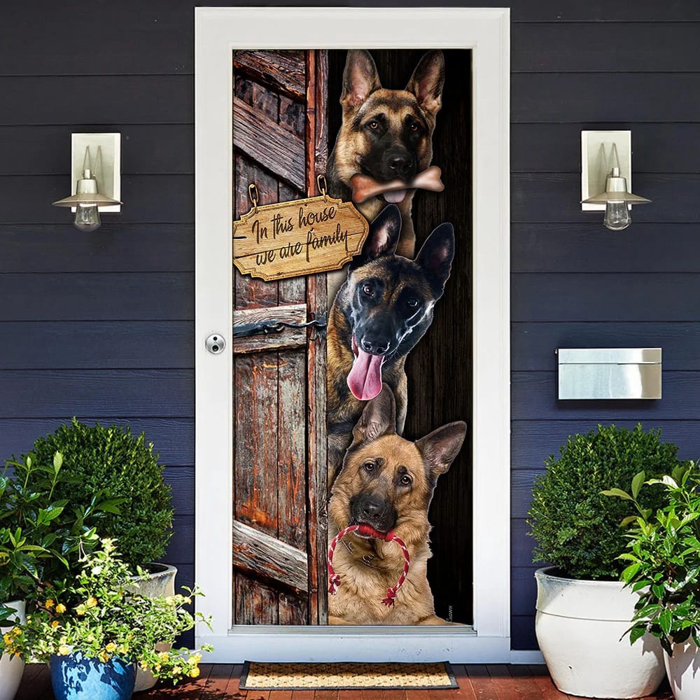 German Shepherd. We Are Family Door Cover, Xmas Outdoor Decoration, Gifts For Dog Lovers, Christmas Gift