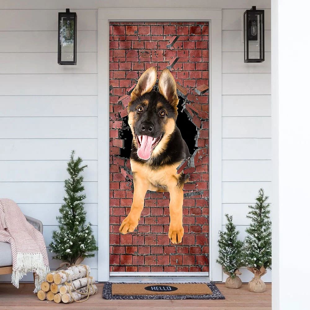 German Shepherd Broken Wall. Dog Lover Door Cover, Xmas Outdoor Decoration, Gifts For Dog Lovers, Christmas Gift German Shepherd Broken Wall. Dog Lover Door Cover, Xmas Outdoor Decoration, Gifts For Dog Lovers, Christmas Gift