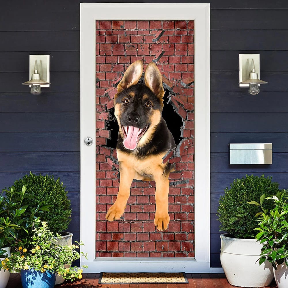 German Shepherd Broken Wall. Dog Lover Door Cover, Xmas Outdoor Decoration, Gifts For Dog Lovers, Christmas Gift German Shepherd Broken Wall. Dog Lover Door Cover, Xmas Outdoor Decoration, Gifts For Dog Lovers, Christmas Gift