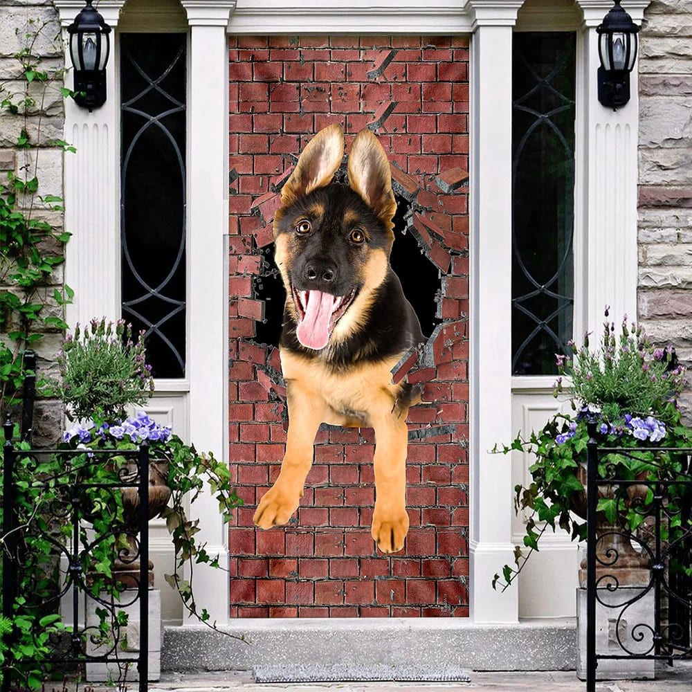 German Shepherd Broken Wall. Dog Lover Door Cover, Xmas Outdoor Decoration, Gifts For Dog Lovers, Christmas Gift German Shepherd Broken Wall. Dog Lover Door Cover, Xmas Outdoor Decoration, Gifts For Dog Lovers, Christmas Gift
