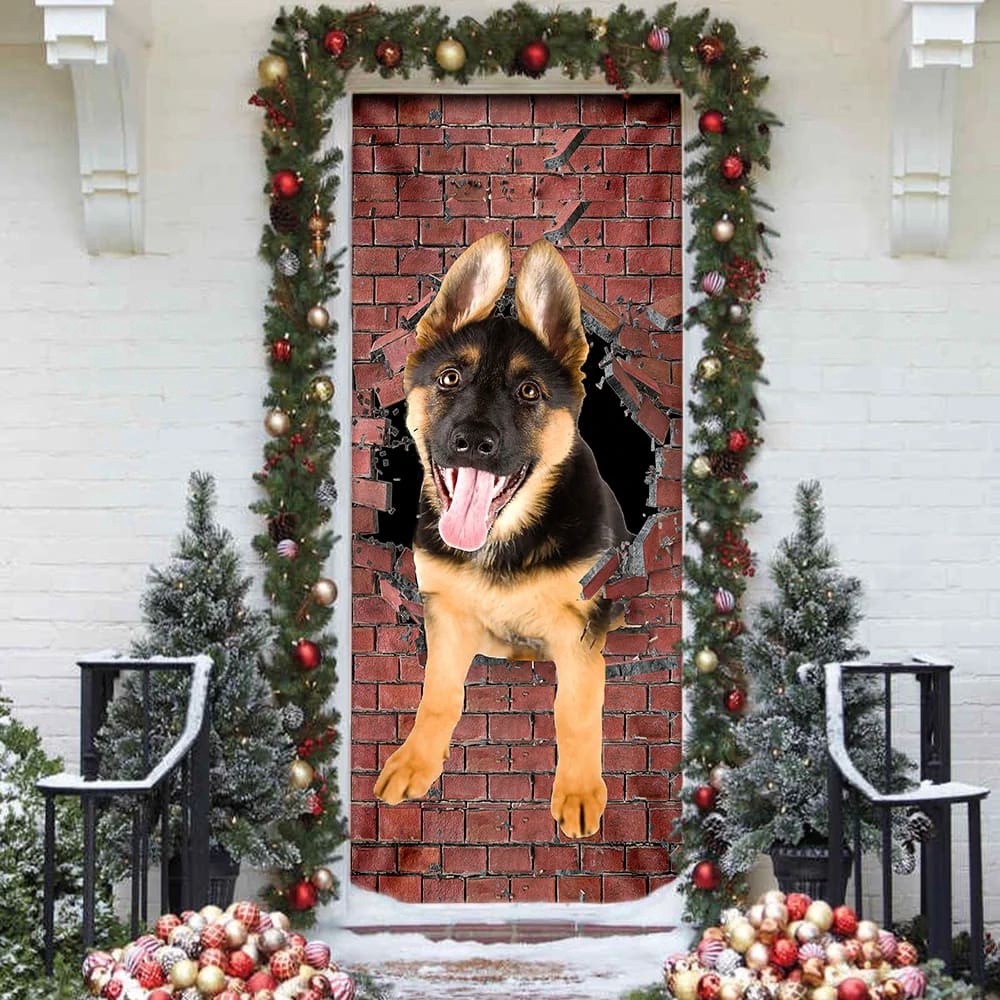 German Shepherd Broken Wall. Dog Lover Door Cover, Xmas Outdoor Decoration, Gifts For Dog Lovers, Christmas Gift German Shepherd Broken Wall. Dog Lover Door Cover, Xmas Outdoor Decoration, Gifts For Dog Lovers, Christmas Gift
