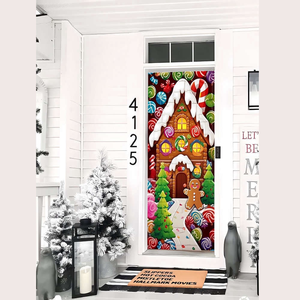 Gingerbread House Door Cover, Christmas Door Covers, Gift For Christmas, Christmas Gift