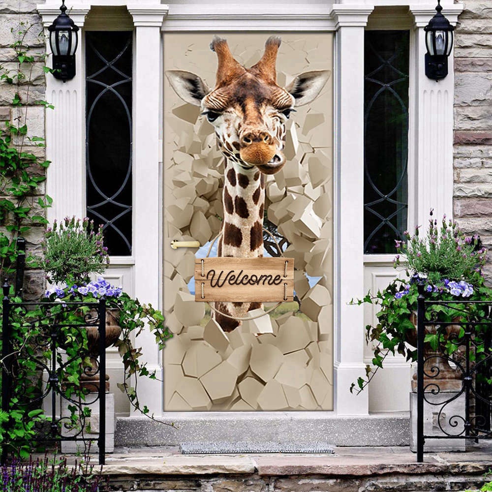 Giraffe Welcome Pattern Door Cover, Perfect Gift for Giraffe Lovers, Christmas Gift