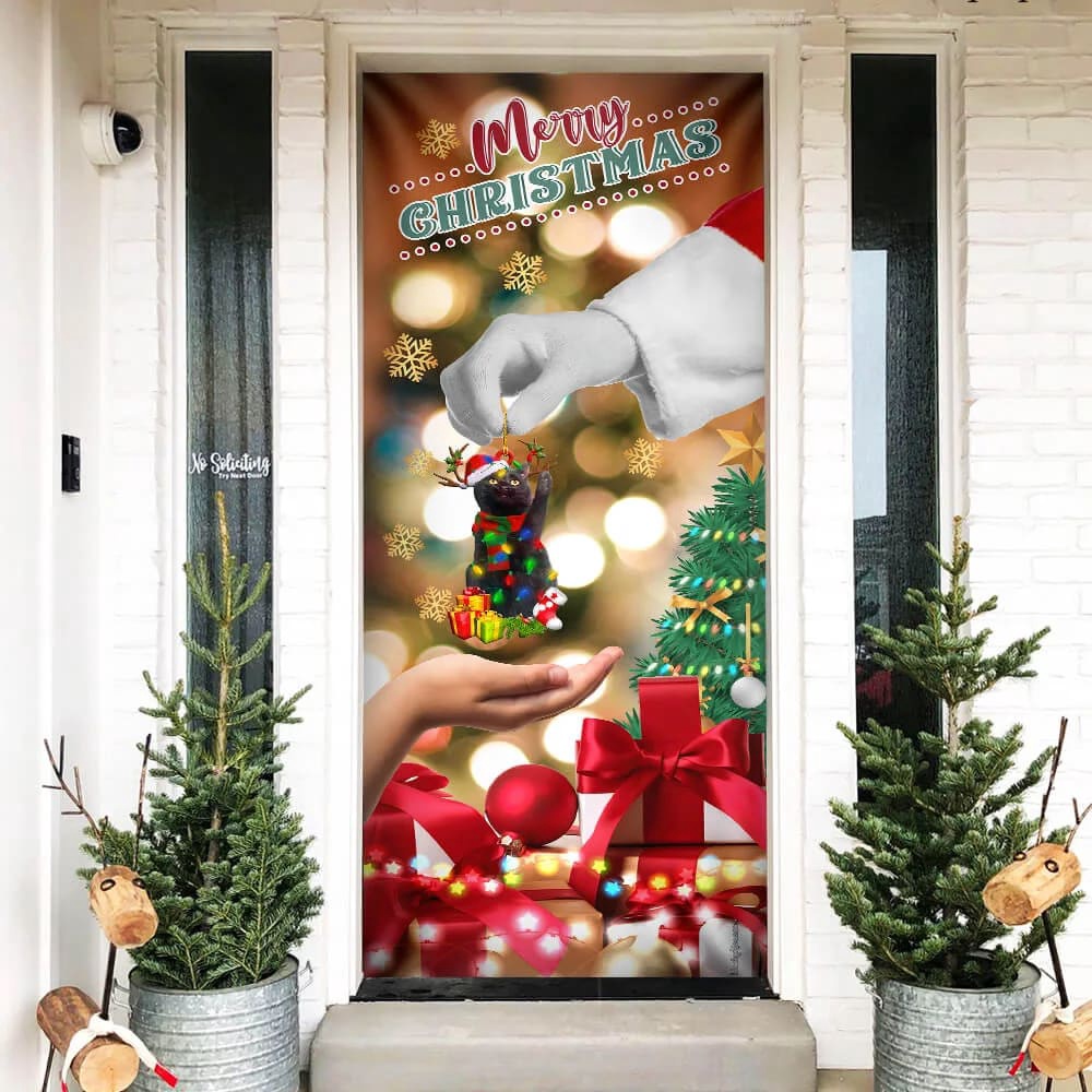 Give Black Cat Dog Door Cover, Christmas Door Cover, Christmas Gift