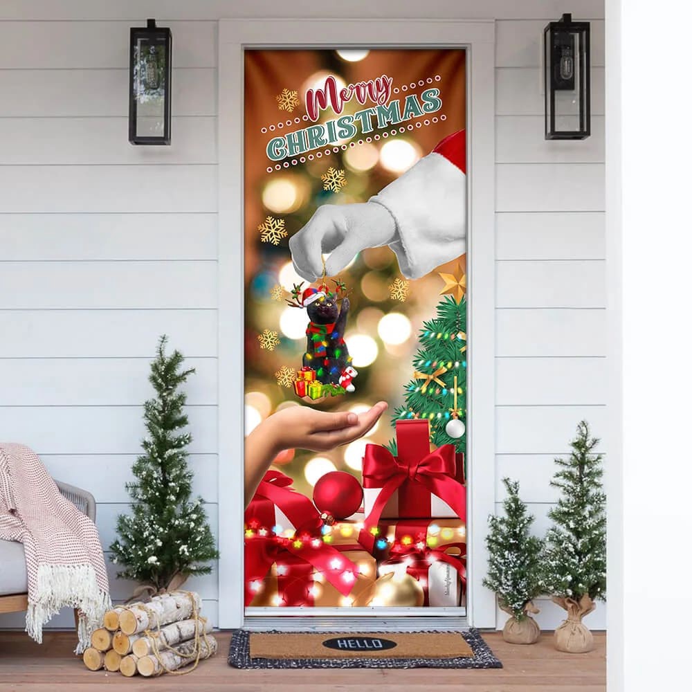 Give Black Cat Dog Door Cover, Christmas Door Cover, Christmas Gift