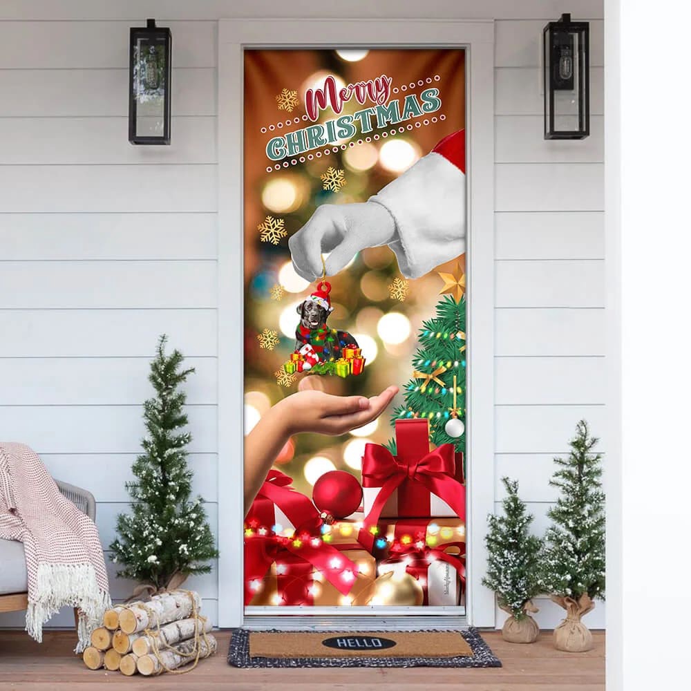 Give Black Labrador Dog, Christmas Door Cover, Xmas Outdoor Decoration, Gifts For Dog Lovers, Christmas Gift