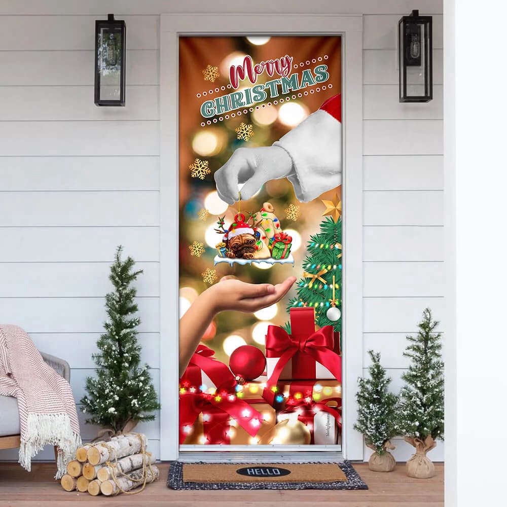 Give Pug Dog Door Cover, Christmas Door Cover, Christmas Outdoor Decoration, Christmas Gift