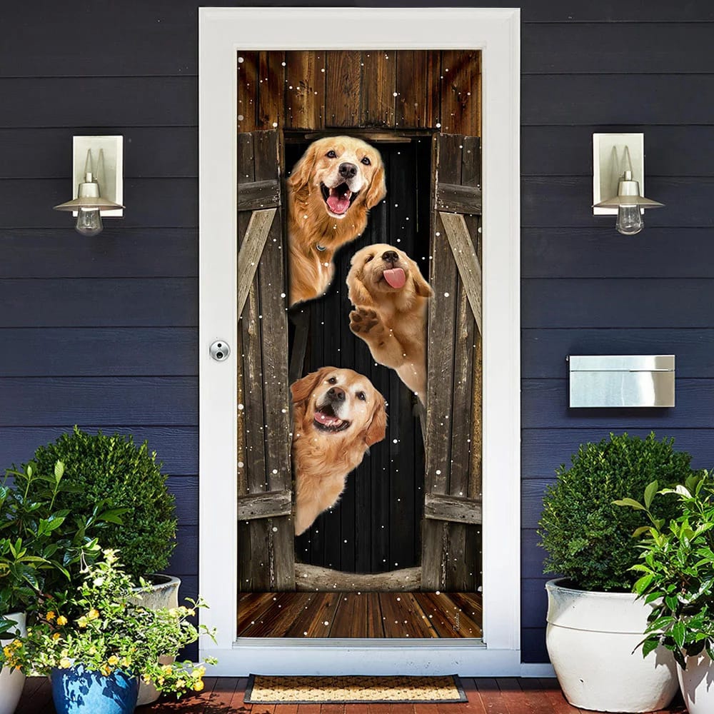 Golden Retriever Happy Farmhouse Door Cover, Xmas Outdoor Decoration, Gifts For Dog Lovers, Christmas Gift