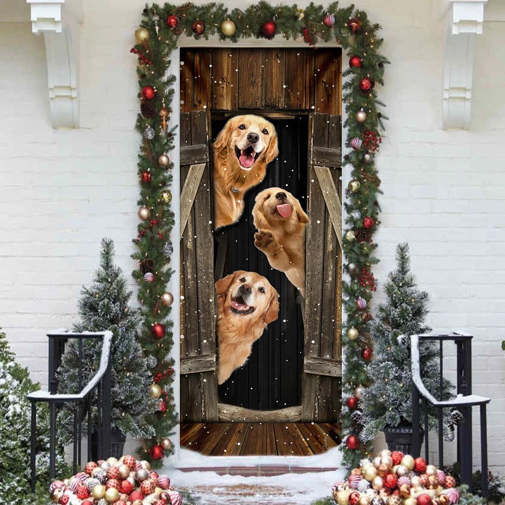 Golden Retriever Happy Farmhouse Door Cover, Xmas Outdoor Decoration, Gifts For Dog Lovers, Christmas Gift