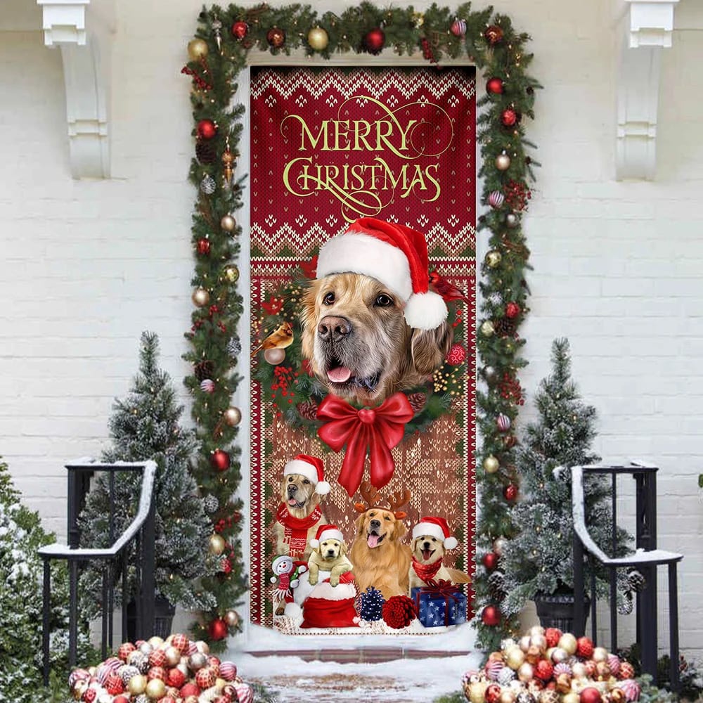 Golden Retriever Happy House Christmas Door Cover, Xmas Outdoor Decoration, Gifts For Dog Lovers, Christmas Gift