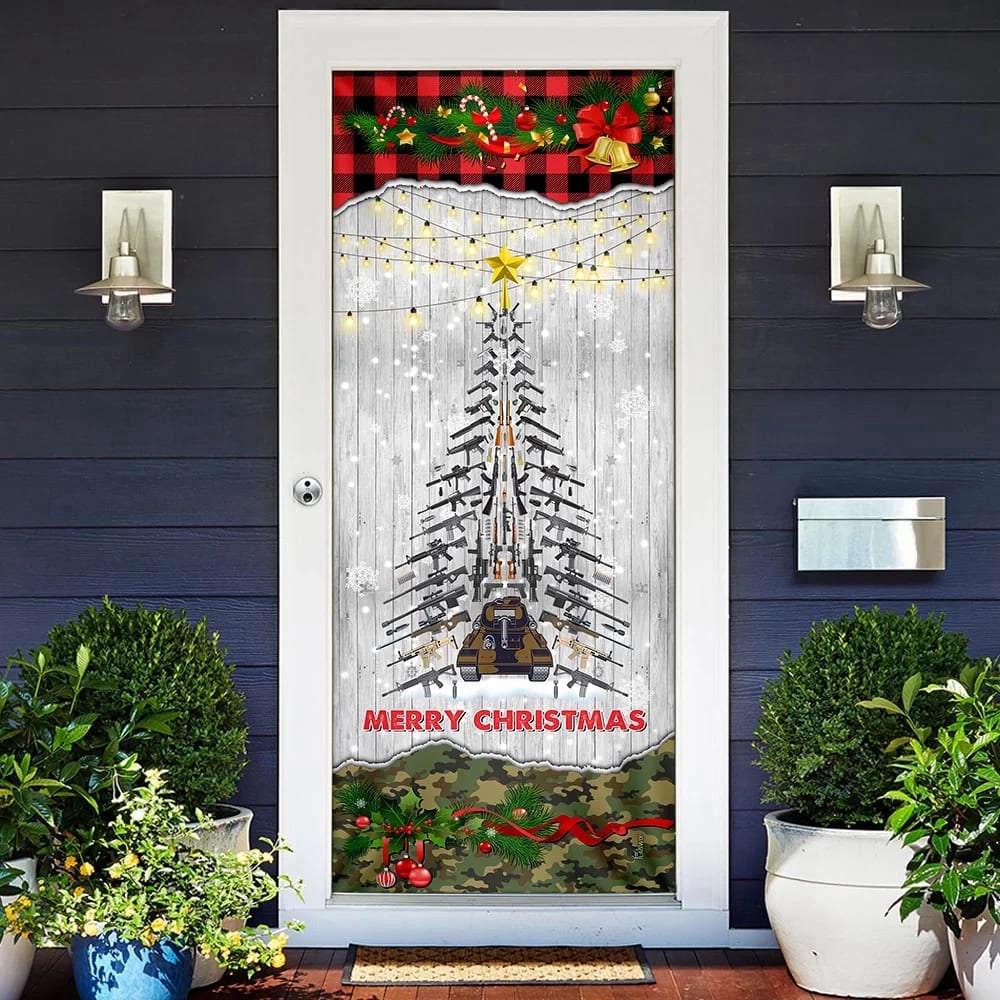 Gun Christmas Tree Door Cover, Christmas Outdoor Decoration, Christmas Gift